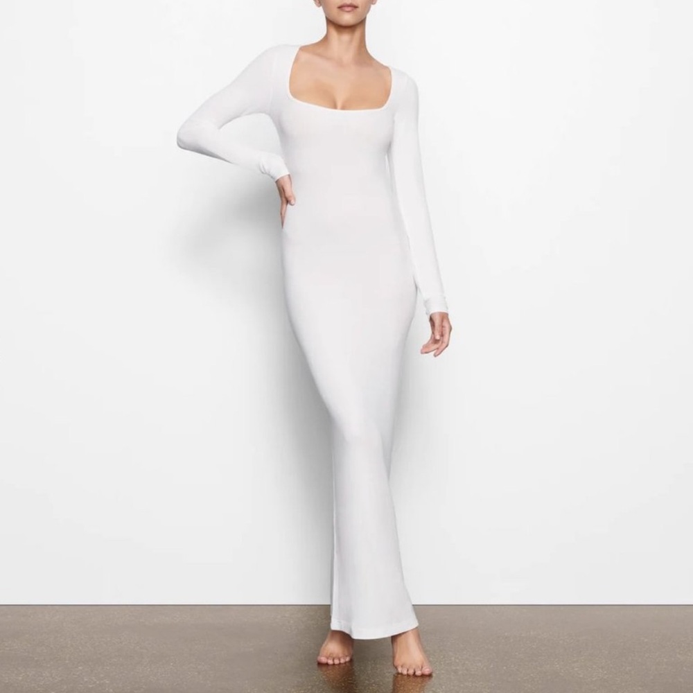 naked wardrobe White Long Sleeve Square Neck Maxi Dress